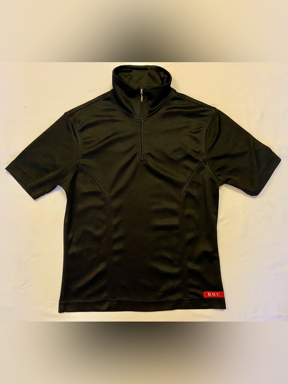 Kids Black Short-Sleeve Zip Mock Neck Performance Polo, size M